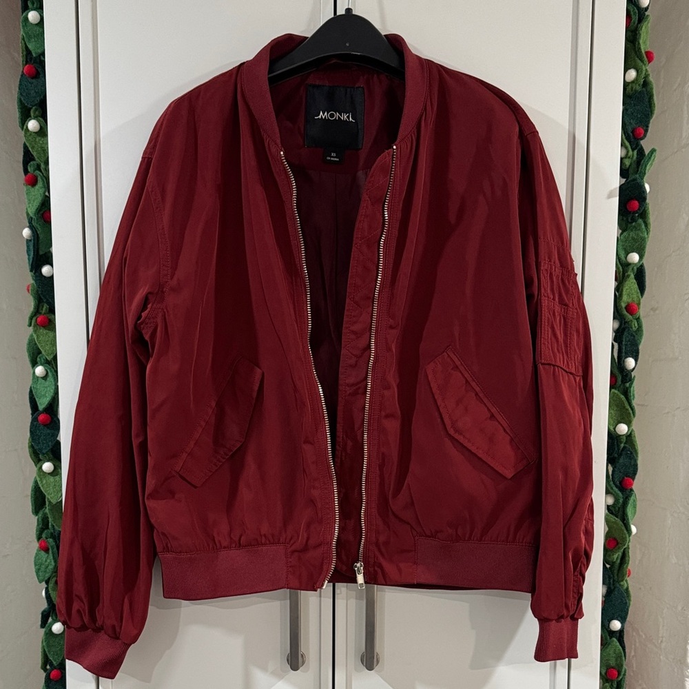 Monki Burgundy Bomber Jacket (+ FREE Cream Bomber)